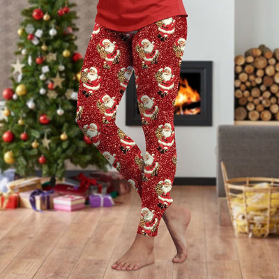 3d Cartoon Pattern Christmas Women's Leggings High Waist Slim Stretch High Waist Tights New Year Home Party Pant Bottom Legging