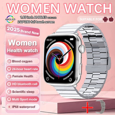 2025New NFC Smat Watch Women 1.85-inch Blood Pressure Heart Rate Bluetooth Call Female Health Smarwatches Ladies For Android IOS