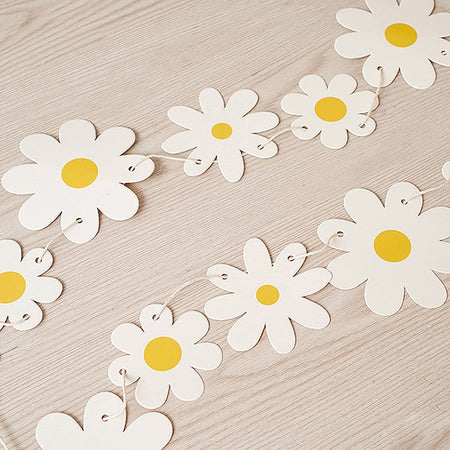 Daisy Flower Paper Banner Hat Cake Toppers Kids Girl Birthday Daisy Theme Party Decorations Hanging Bunting Garland Supplies
