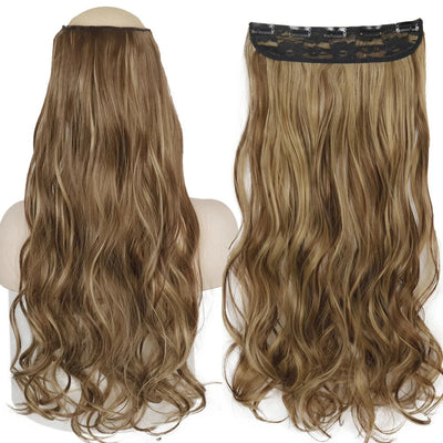 Long Straight Hairstyle 5 Clip Natural Hair Extension Synthetic Fiber Heat-Resistant Hairpiece 22"32" Black Brown Blonde
