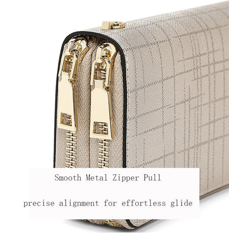 FOXER Split Leather Lady's Wallet Bifold Long Clutch Bag with Wristlet Fashion Card Holder Coin Purse Cellphone Money Bag
