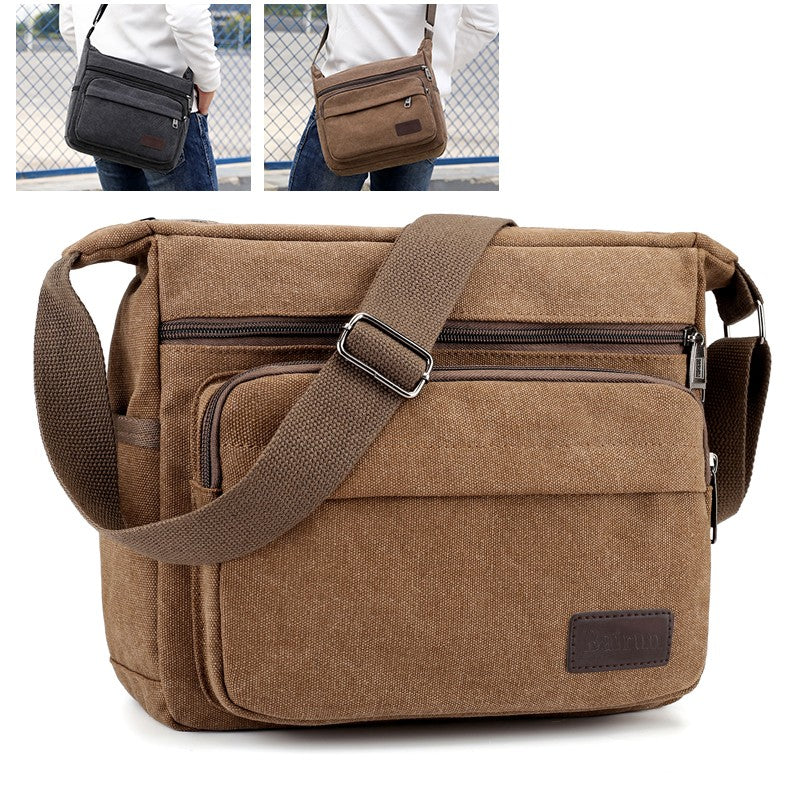 1 men's retro canvas crossbody bag, casual travel shoulder bag, outdoor sports shoulder bag with adjustable shoulder strap