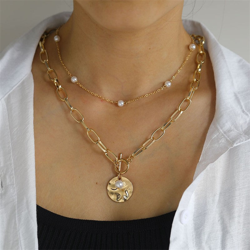 Classic Pendant Necklace for Women Micro Zircon Turkish Lucky Evil Eyes Palm Cross Pearl Multilayer Metal Chain Choker Jewelry