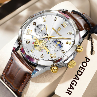 POEDAGAR Military Luxury Men Wristwatch Quartz Waterproof Luminous Chronograph Leather Man Watch Sports Men's Watches Male Reloj
