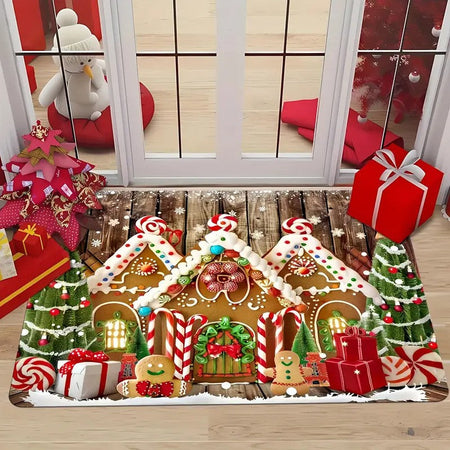 1PCS Christmas Snowflake Area Mat Red with Gold and White Snowflakes  Living Room Bedroom Decoration Holiday Home Decoration