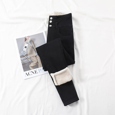 Winter Thick Velvet Women High Waist Skinny Jeans Simple Fleece Warm Slim Fit Stretch Ladies Casual Slim Denim Pencil Pants Y2K