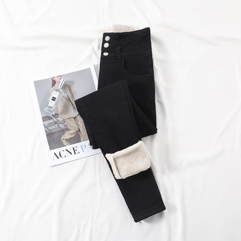 Winter Thick Velvet Women High Waist Skinny Jeans Simple Fleece Warm Slim Fit Stretch Ladies Casual Slim Denim Pencil Pants Y2K