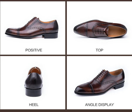 Classic Brogue Shoe Men's Business Suits Matches New Style Genuine Cowhide Handmade Formal Office Wedding Party Mans Dress Shoes