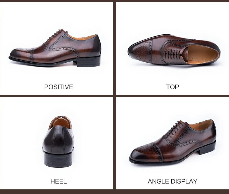 Classic Brogue Shoe Men's Business Suits Matches New Style Genuine Cowhide Handmade Formal Office Wedding Party Mans Dress Shoes