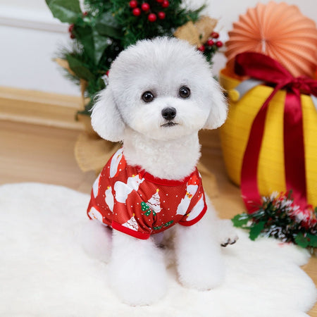 Puppy Dog Christmas Clothes Soft Cat Clothes T-shirt Cute Christmas Tree Pet Clothing for New Year Warm Clothes Costume Yorkies