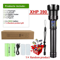 High Power 10000000LM XHP390 Flashlight Rechargeable Strong Light Super Bright Lamp Military Tactical Lantern Camp Outdoor Torch