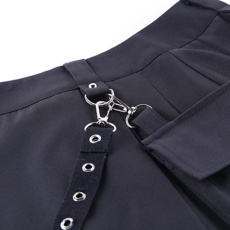 High Waist Black Skirts Harajuku Punk Gothic Women Sexy Patchwork Bandage Mini Female Streetwear Black Skirt