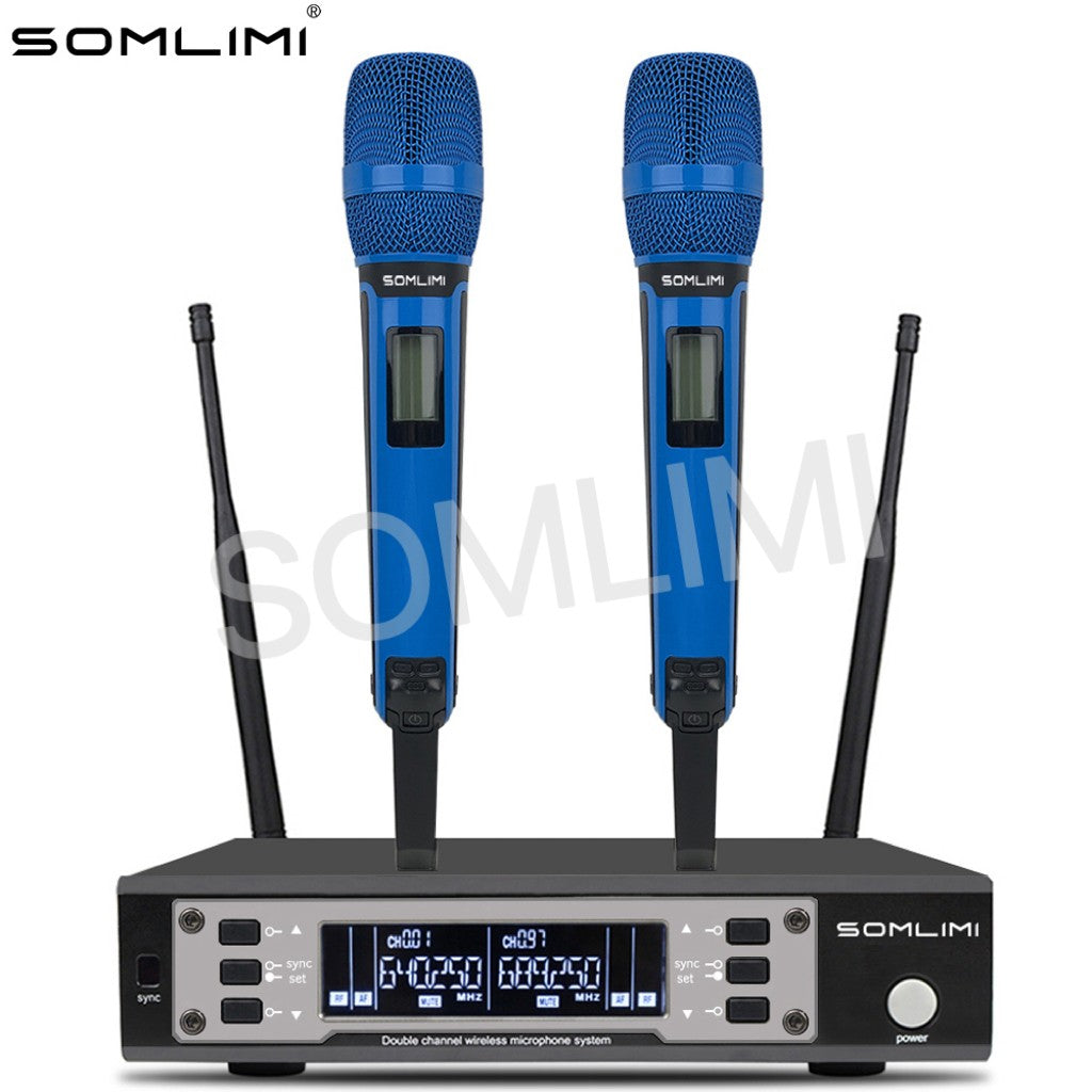 SOMLIMI EW135G4 UHF Dual Channels Profession Wireless Microphone System Stage Performance Dynamic Long Distance Metal Handheld