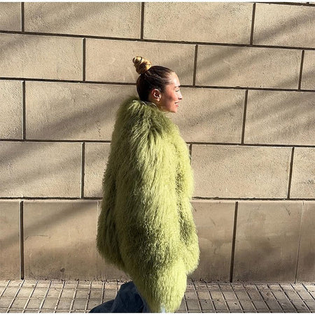 Fashion Solid Plush Faux Fur Coat Women Elegant Warm Long Sleeves Loose Jacket 2025 Lady Winter Chic High Street Outerwear ?