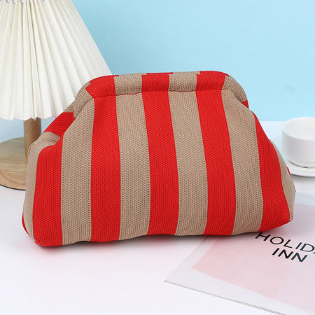 Ladies Crochet Clutch Purses Contrast Color Beach Bags Summer Woven Bags Women's Knitted Dumpling Bag Female Chic Colorblock Bag