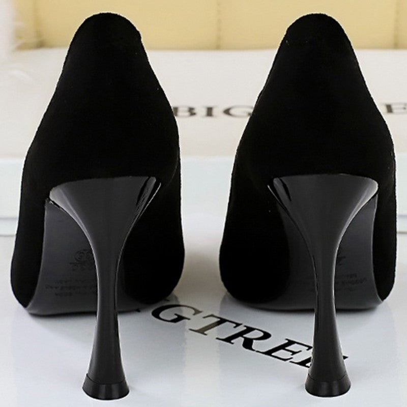 Autumn Simple Elegant 10cm 7cm High Heels Stiletto Womens Shoes Pointed Black Etiquette Professional Single Shoes Wedding Shoes