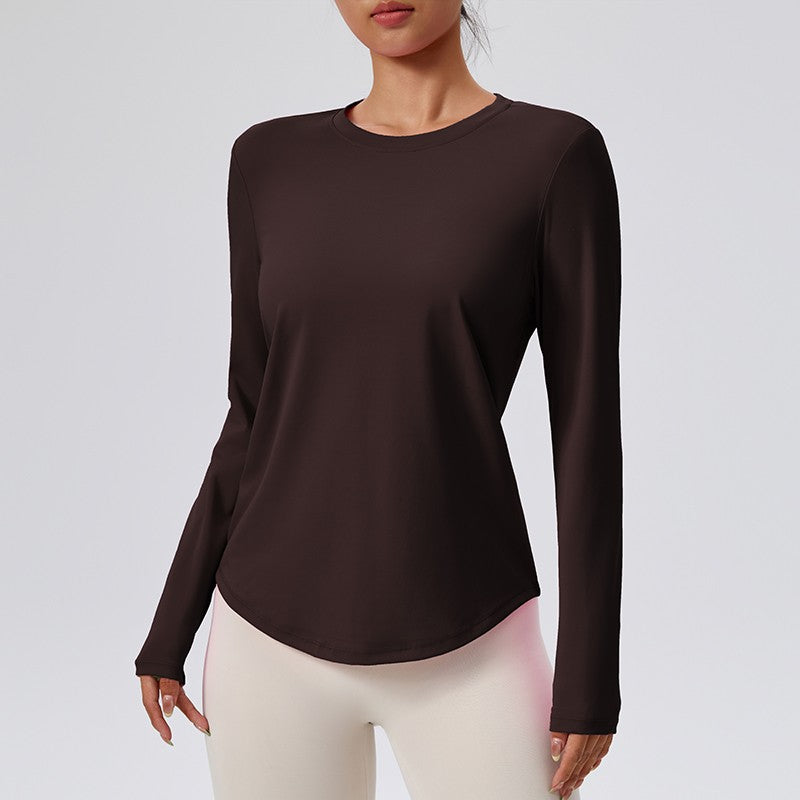 Naked Spring and Autumn Round Neck Fitness Yoga Clothing, Slimming and Slimming Base, Sports Top, Pilates Long Sleeve, Female