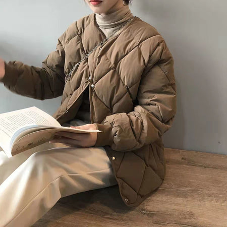 Autumn Winter Single Breasted Coat Women 2025 Fashion Solid Warm Quilted Jacket Long Sleeve O Neck Coats Lady Casual Outfit Wear