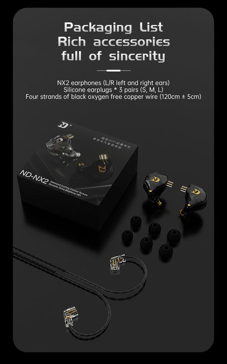 ND NX2 HIFI Earphones Dynamic Stereo Heavy Bass In Ear Monitor Earphone Game Sport Noise Cancelling Headset Detachable Cable
