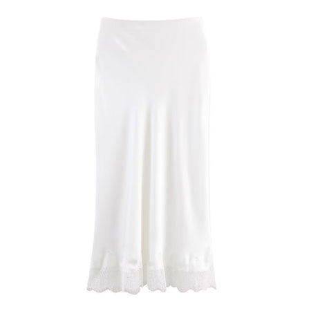 Sexy Satin Half-length Skirt for Women Autumn 2025 Fashionable Trendy Girl Long Skirt A- line Lace Embellished Commute Style