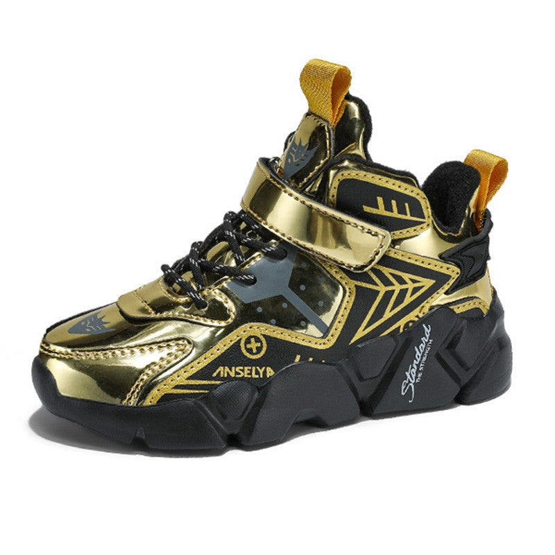 Winter Children's Fashion Sports Shoes Leather Boys' Running Sneakers Flat Casual Walking Shoes Warm Lightweight Outdoor Boots