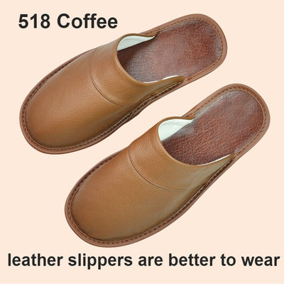 Big sizeGenuine Cow Leather Slippers Homes in indoor slipper Spring Autumn men women elderly non-slip casual single Slides shoes