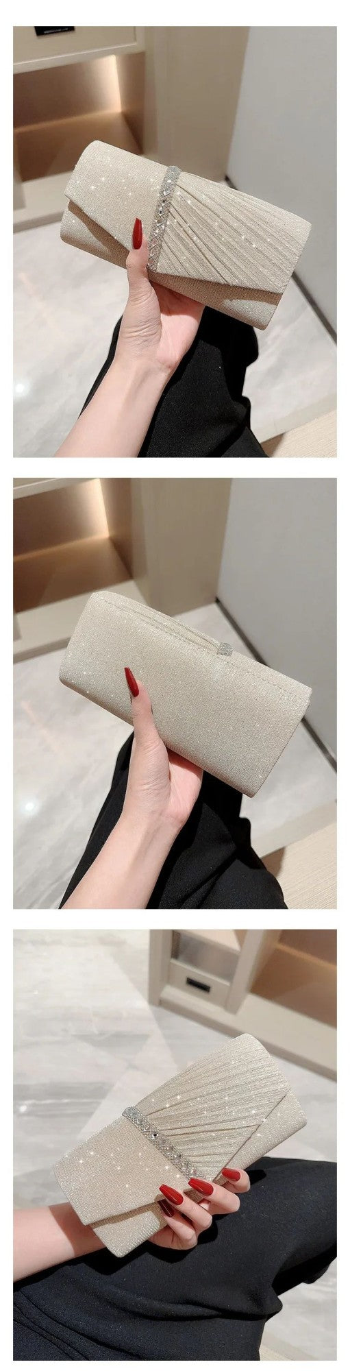 Wedding Party Handbag Ladies Glitter Silver Clutch Bag Envelope Evening Bag Fashion Elegant Long Purse Women Chain Shoulder Bags
