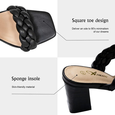 Elegant Women's Braided Heels Sandalias Fashion Strappy Square Sandals Open Toe Backless Mules Slip On Block Heeled Shoes