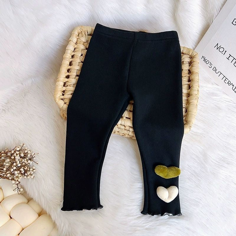 1-6Y Fleece Lined Leggings for Girls Winter Warm Bear Patch Elastic Pants Soft Kids Trousers Teenage Girls Clothing
