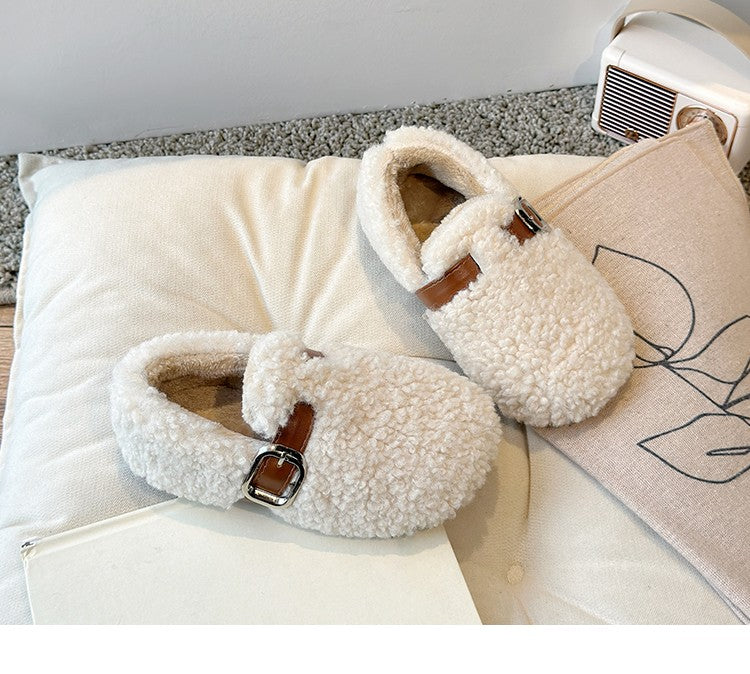 Winter Children's Shoes 2025 New Girls Fluffy Cotton Shoes Soft Bottom Non-slip Kids Fashion Simple Plush Shoes Trend Versatile