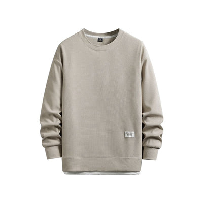 High-end Quality Waffle Fabric Round Neck T Shirts Long Sleeved 2023 Spring Autumn Casual All-match T-shirt Fashion Men Clothing