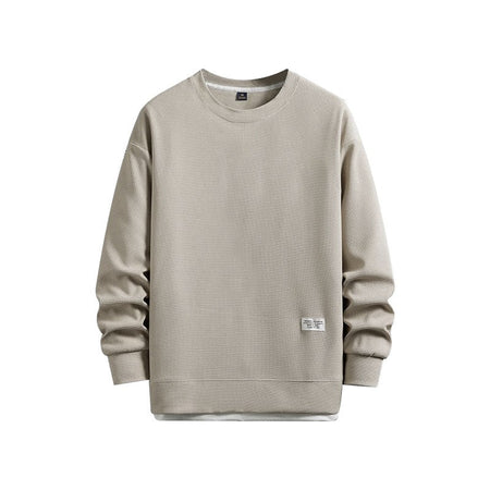 High-end Quality Waffle Fabric Round Neck T Shirts Long Sleeved 2023 Spring Autumn Casual All-match T-shirt Fashion Men Clothing