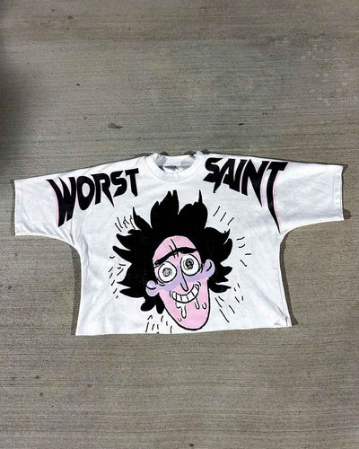 American Hip-hop Anime Print Oversized T-shirt Men Retro Trendy Streetwear Top Pure Cotton Round Neck Casual Loose Short Sleeves