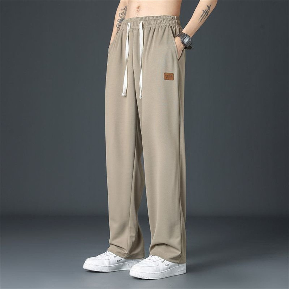 Black Straight Pants for Men's Summer Wide Leg Pants Casual Harajuku Student Pants High Street Trousers Gray Cool Sweatpants