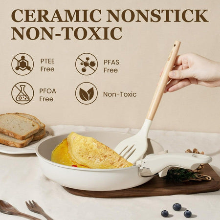 Ceramic Cookware Set, 22 Pcs Nonstick Pots and Pans Set with Detachable Handles, Non Toxic Kitchen Cooking Set with Removable Ha