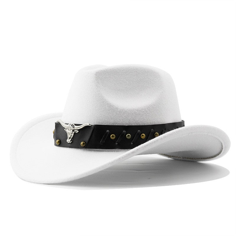 New Western Cowboy Hat Roll Brim Cowgirl Cap Cowboy Jazz Fedora Hats Felt Cap with Cow Band for Women Men