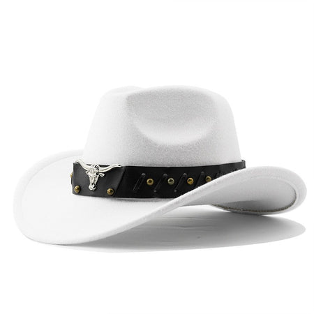 New Western Cowboy Hat Roll Brim Cowgirl Cap Cowboy Jazz Fedora Hats Felt Cap with Cow Band for Women Men