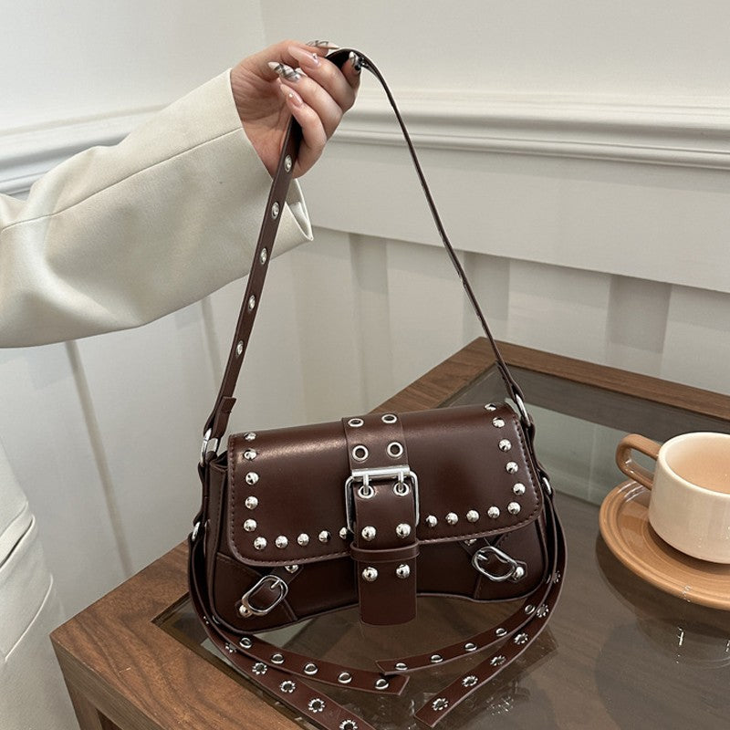 Shoulder Bag for Women Punk Style Purse PU Leather Rock Fashion Handbags with Rivet Small Trendy Armpit Purse