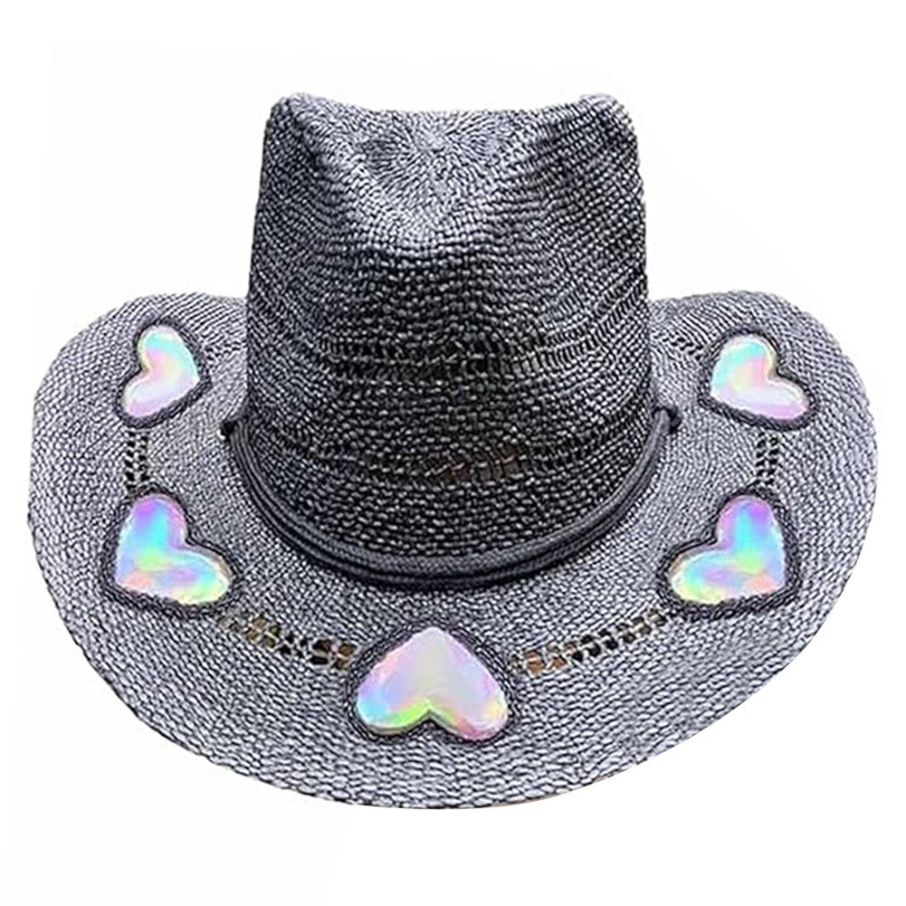 Suncatcher Cowgirl Straw Prism Hat Cowboy Hat Handmade Weave Women Straw Cap Wide Brim Women's Fashion Sun Hat for Summer Beach