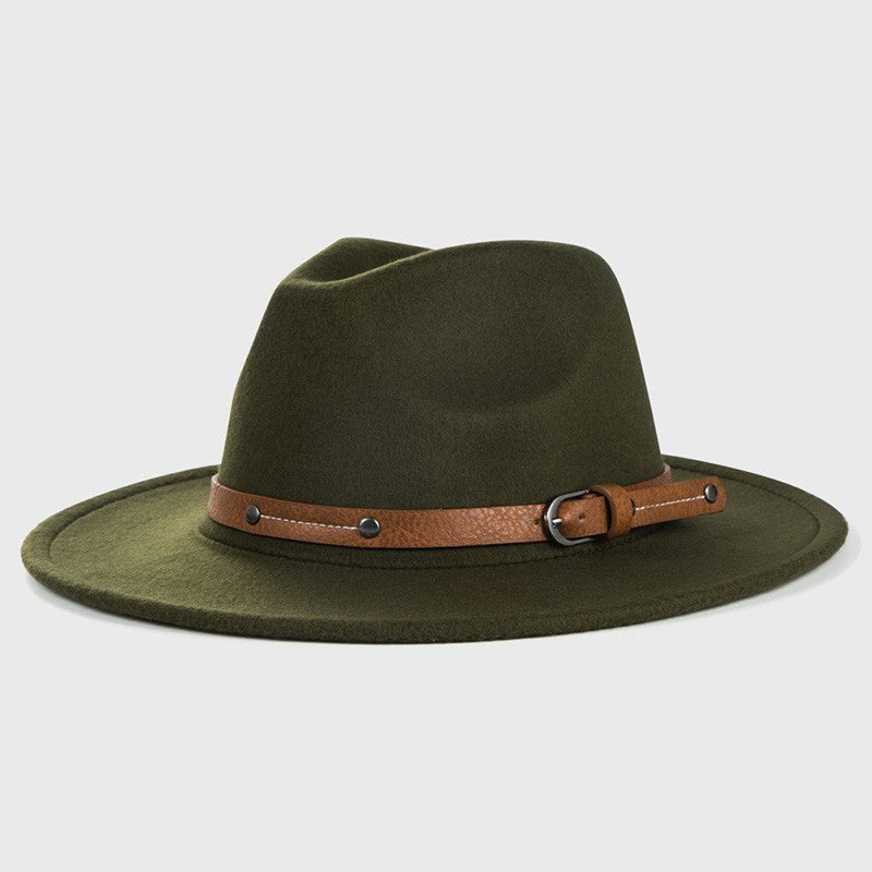 Belt Wool Fedoras Hat For Women Men Winter Autumn Warm Vintage British Style Round Bowler Caps Church Flat Brim Felt Jazz Hats
