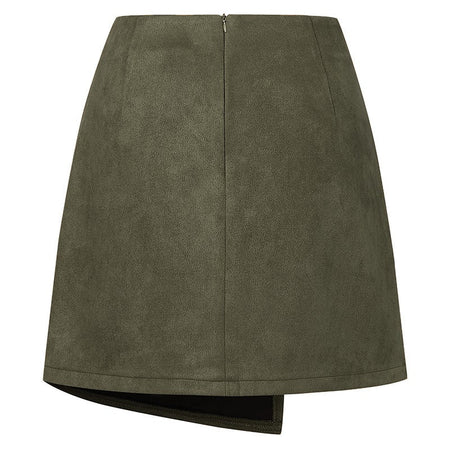 Chic Faux Suede Mini Skirts Women Design Irregular Button Skirts Woman Spring Autumn High Waist Zipper Up A-Line Skirt Ladies