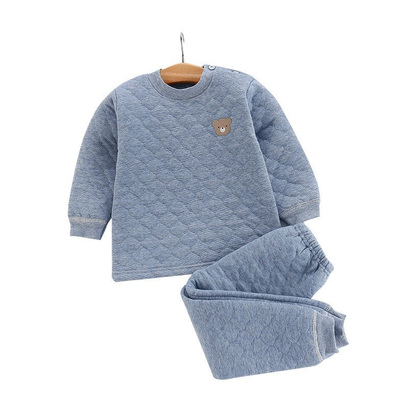 Winter Kids Pajamas For Baby Children Thermal Underwear Clothes Suit Three Layers Thick Cotton Toddler Boys Girls Sleepwear Set