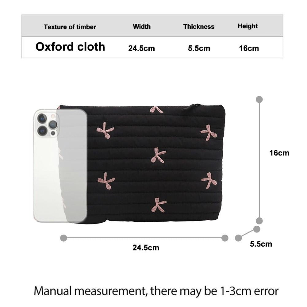 Ins Bow Embroidered Cosmetic Bag Portable Women's Bag Fashion Oxford Cloth Butterfly Print Cosmetic Bag Travel Wash Storage Bag