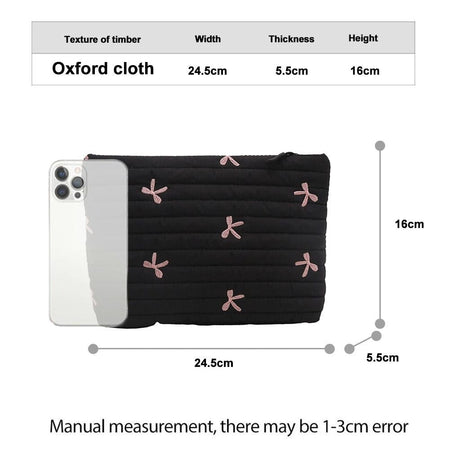 Ins Bow Embroidered Cosmetic Bag Portable Women's Bag Fashion Oxford Cloth Butterfly Print Cosmetic Bag Travel Wash Storage Bag