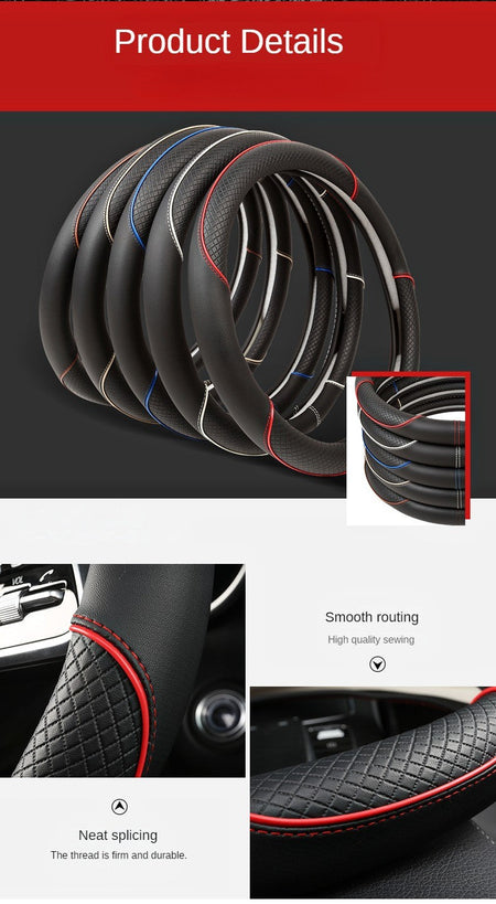 All Seasons Leather Diamond Steering Wheel Cover Universal Fit for 14 .5-15 Inch Durable Leather Cover Anti-Slip Veins Design