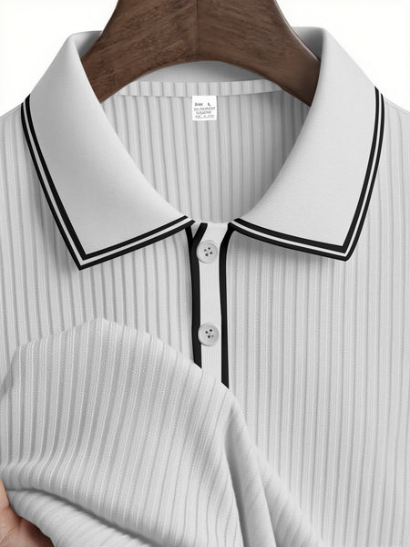 Spring And Autumn New Men's Striped Long Sleeve Polo Shirt Slim Fit Collar Multi Color Business And Leisure Versatile Men's Top