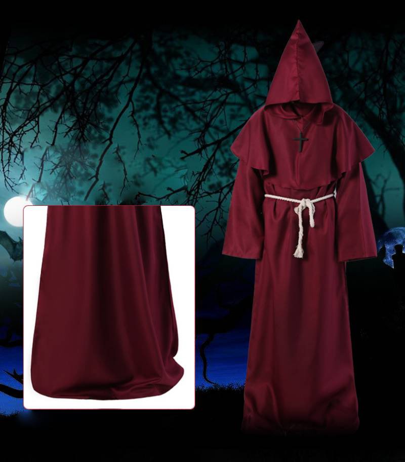 Halloween Wizard Cosplay Medieval Monk Hooded Robe Costume Mask Hat For Men Steampunk Priest Horror Masquerade Unisex Cloak Cape