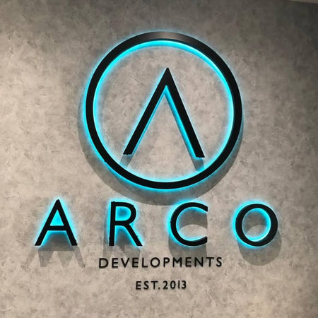 Gold 3D Outdoor Letters Illuminated Metal Backlit Sign Custom LED Lighted Company Business Signage for Indoor/Outdoor Use