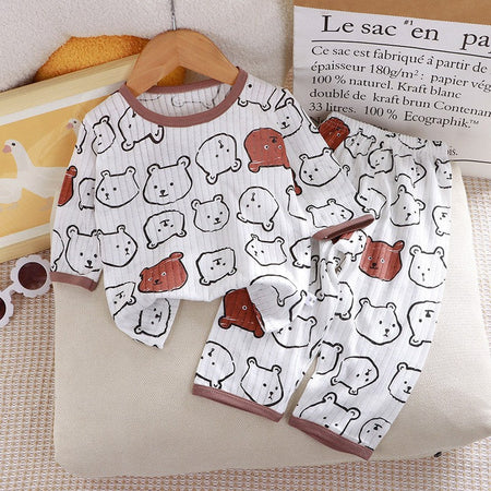 Children's Pure Cotton Home Clothes Set Boys Girls Seven-quarter Sleeve Pajamas Thin Breathable Air-conditioned Clothes