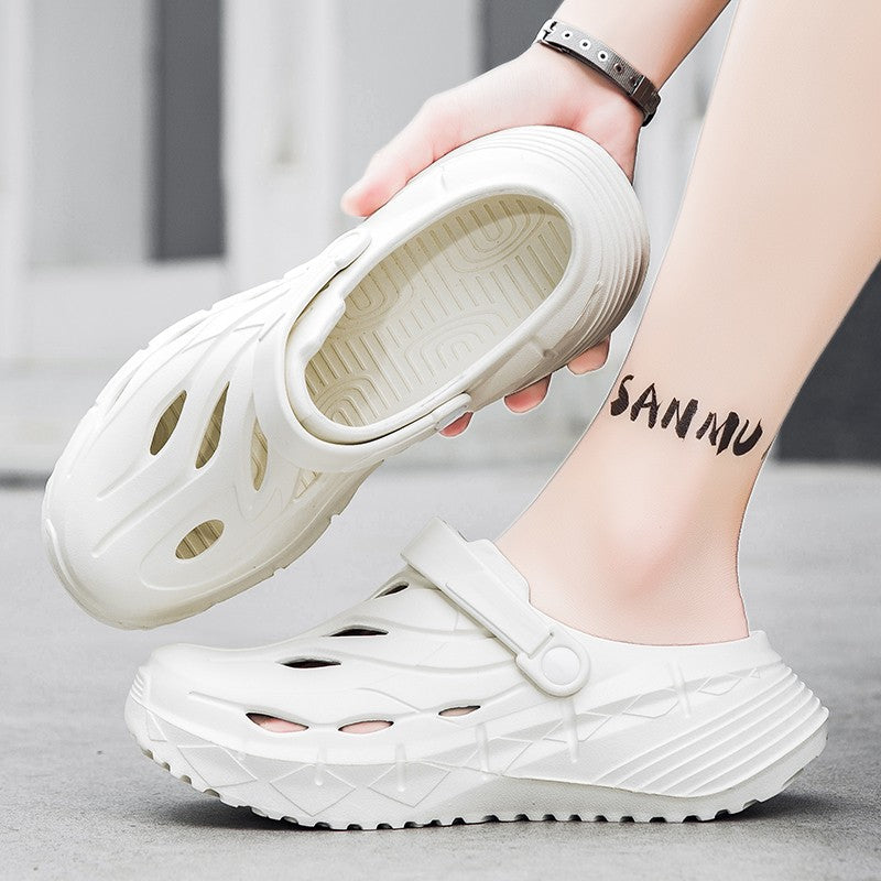 Men's summer casual anti-slip and wear-resistant hollow thick-soled flip-flops with a feeling of stepping on feces, EVA croats